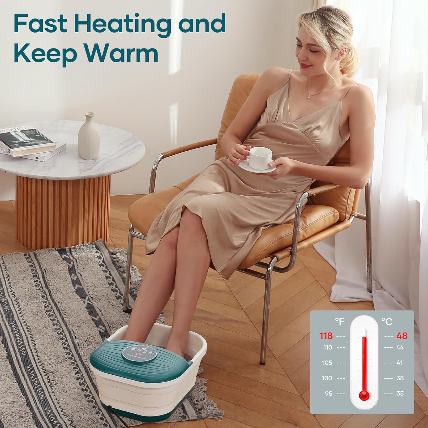 Collapsible Foot Spa Bath Massager with Heat, Bubble and Timer, 95-118℉ Adjustable Temperature & XXX-Large King Size Heating Pad 6 Heat Settings, 18" X 33" Fast Heating Pad with 2H Auto Shut Off