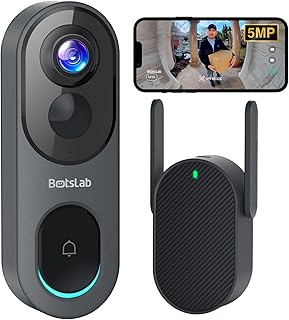 Doorbell Camera Wireless Outdoor, BOTSLAB 5MP 1:1 Head-to-Toe with 180° View, No Monthly Fee, 2-Way Audio, AI/Rader/PIR Detection, 2.4&5GHz WiFi, Battery/Wired, Night Vision, Alexa & Google Assistant