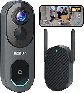 5MP Wireless Video Doorbell Camera, No Monthly Fee, 5GHz WiFi, 180° Head-to-Toe View, AI Motion Detection, VR Mode, Battery or Wired Powered, Easy Installation, Weatherproof