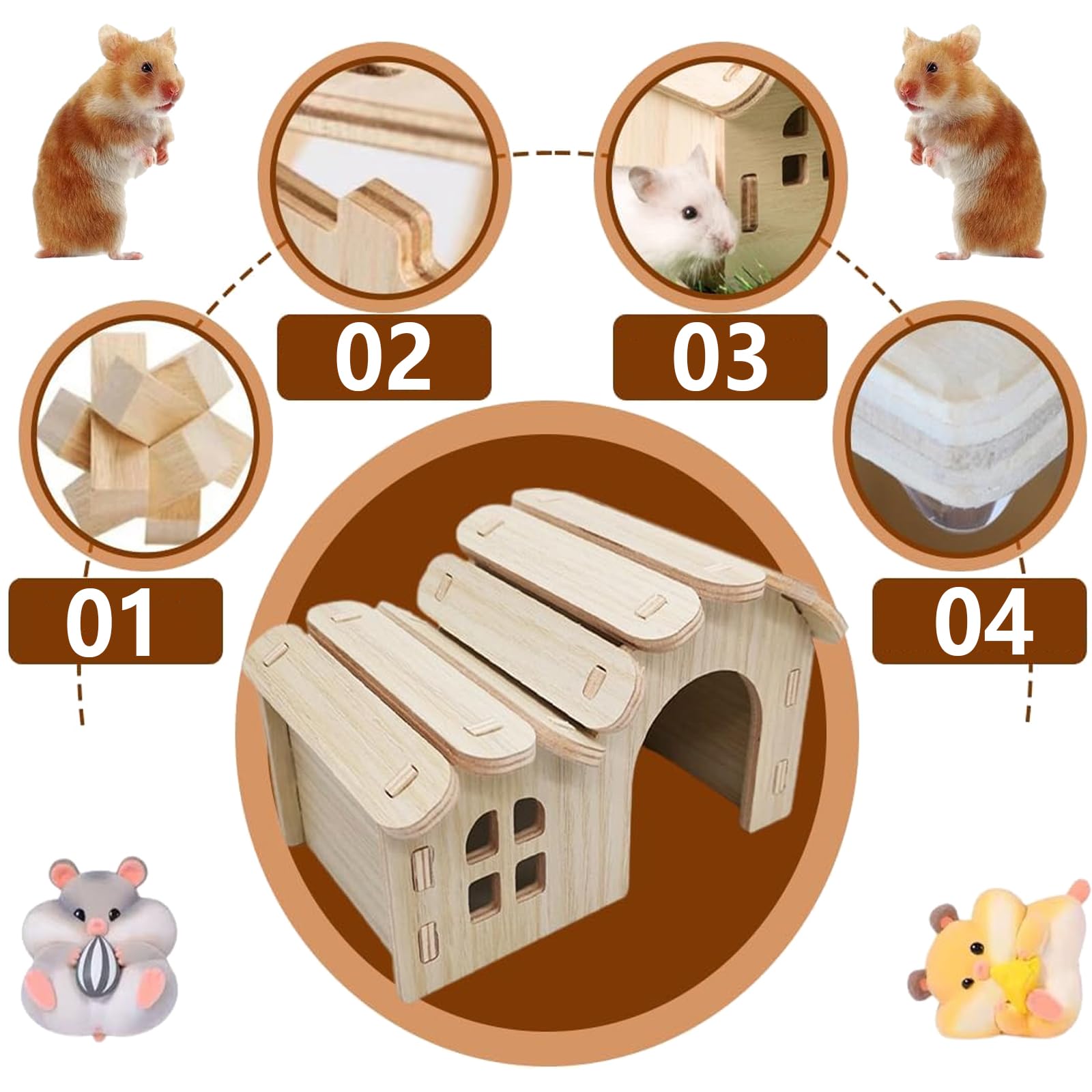 Maison Hamster, Maison pour Hamster en Bois, Maison en Bois pour Petits Animaux, Maison Cochon d'Inde et Hamster, Maison en Bois pour Hamster, Cachette pour Hamsters, pour Dormir et Jouer