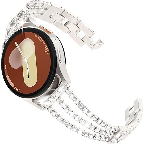 Surace Compatible with Galaxy Watch 7 Band 40mm 44mm, Galaxy Watch 6 5 4 FE Band Women Bling Diamond Rhinestone Link Bracelet for Samsung Watch 7/FE/6/5/4, Starlight