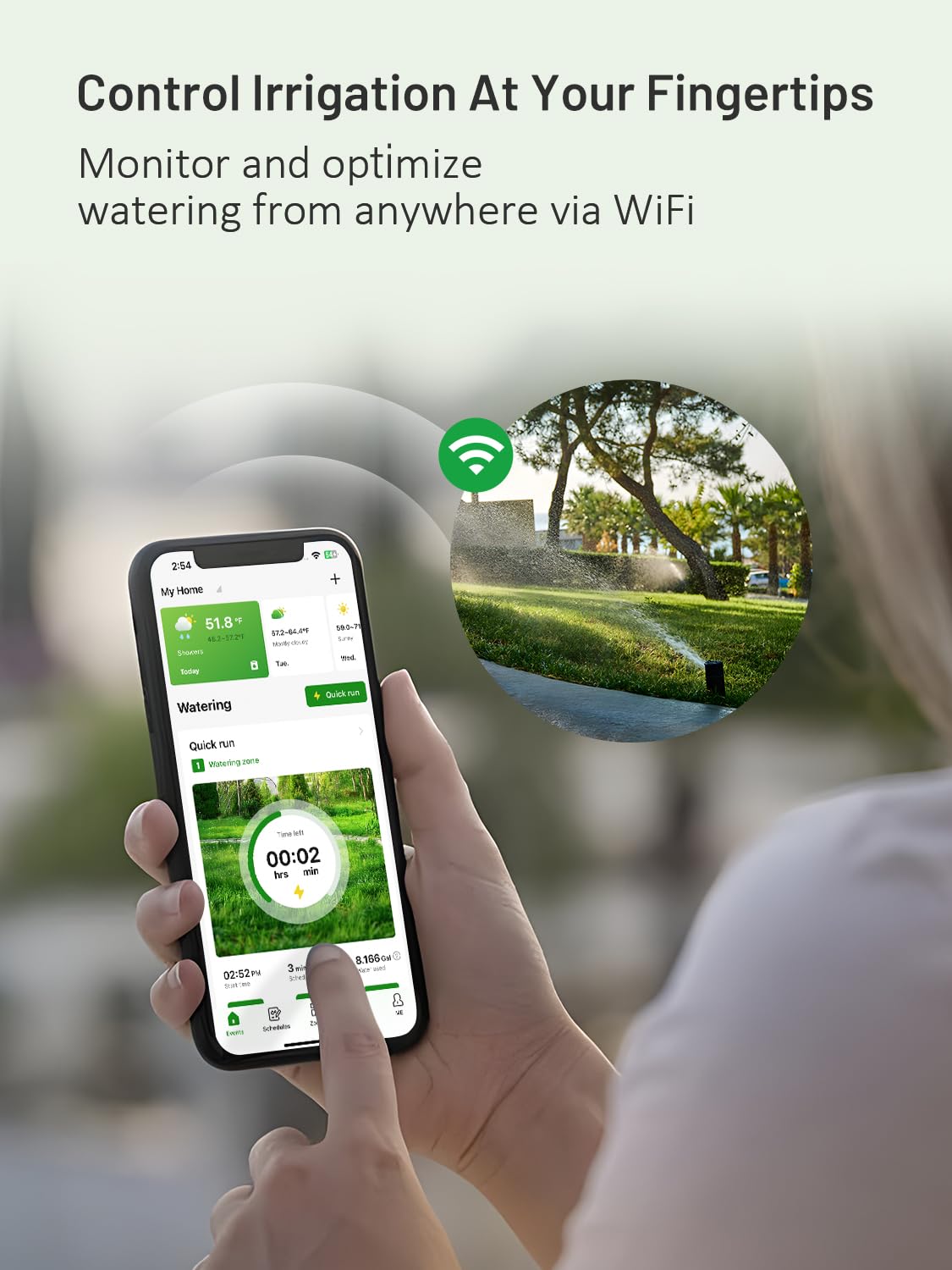 HSC-800 W WiFi inteligentny komputer nawadniający, 8-strefowy ze sterowaniem za pomocą aplikacji, nawadnianie zależne od pogody, ochrona przed uderzeniem wodnym, 16 programów, tryb ręczny i