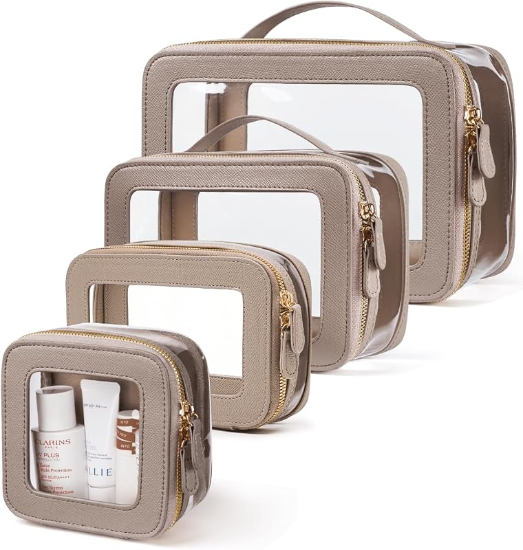 Oaque Conjunto com 4 necessaires transparentes para cosméticos, com alça e zíper