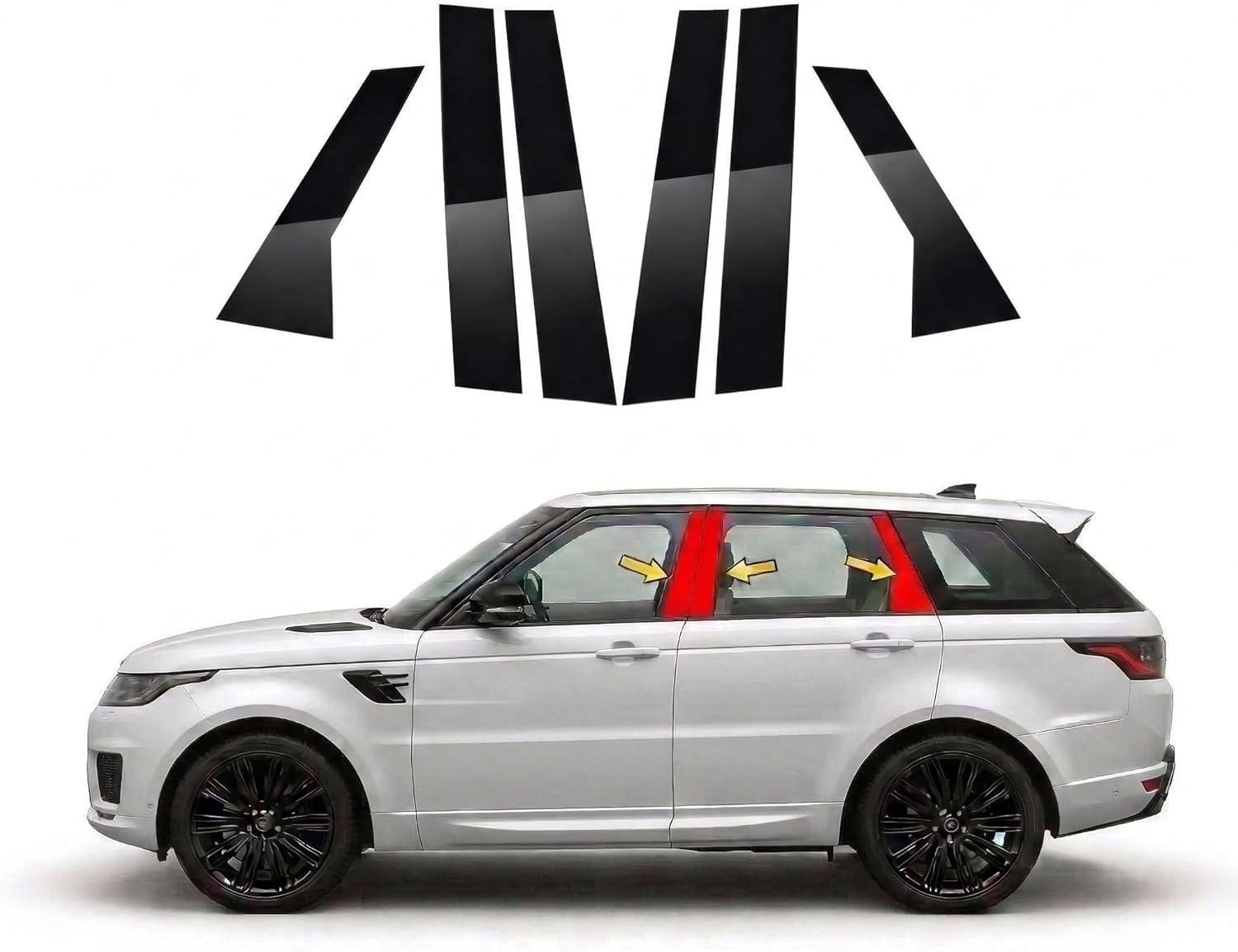 6 PCS Gloss Black Door Window B/C-Pillar Trim Cover Stickers for Land Rover Range Rover Sport L494 2014 2015 2016 2017 2018 2019 2020 2021 2022 Exterior Decoration Kit