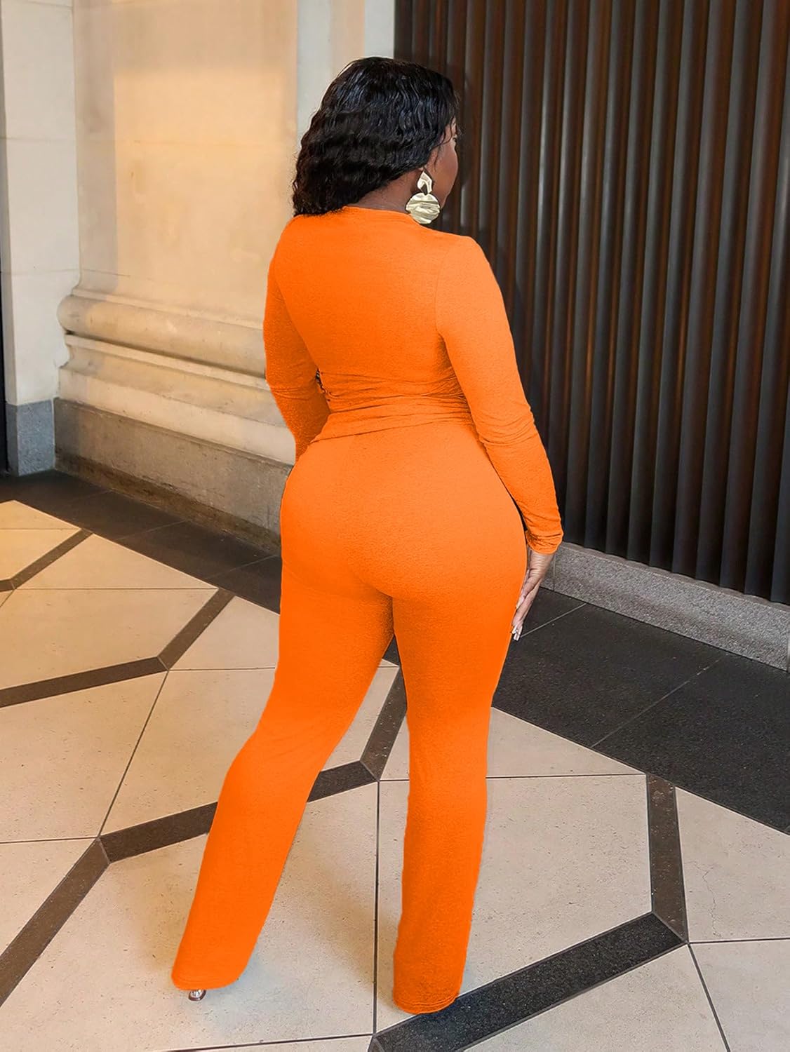 Women's 2 Piece Lounge Sets Crop High Wasit Foldover Flare Leggings Pants Casual Workout Outfits Tracksuit - Image 6