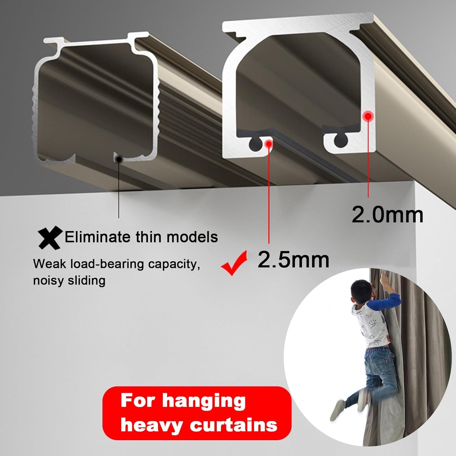 Heavy Duty Aluminum Curtain Track, 50-600cm Adjustable Ceiling & Wall Mounted Rails, Privacy Curtain Brackets for Living Room & Bedroom Decor, Champagne Color, 360cm (11.8ft)