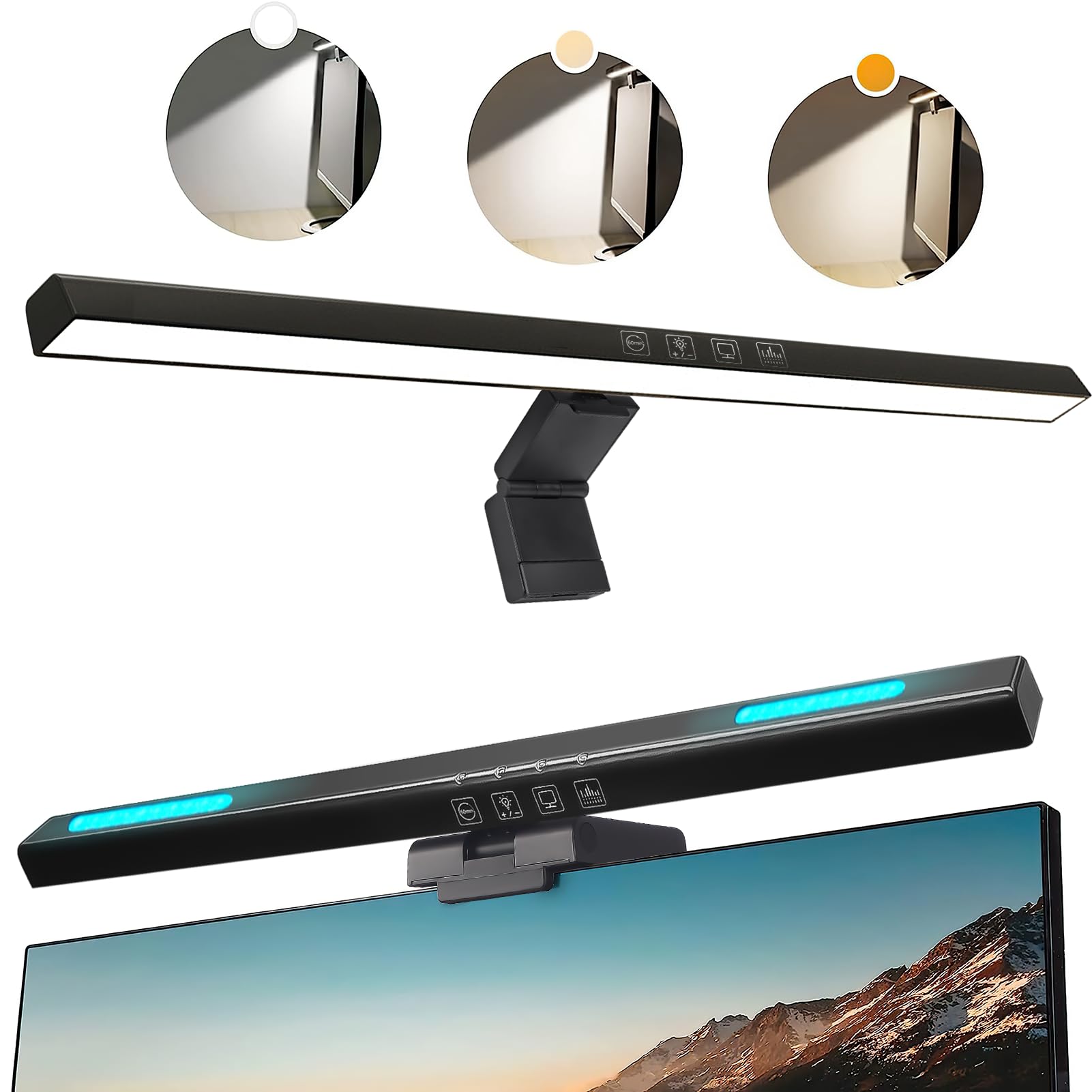 Computer Monitor Light, No Glare Screen Monitor Light Bar, USB LED Desk Lamp, with 3 Color Temperature Modes, 7 RGB Light Modes, Stepless Dimming, 60min Time Setting,Touch Control For Home/Office