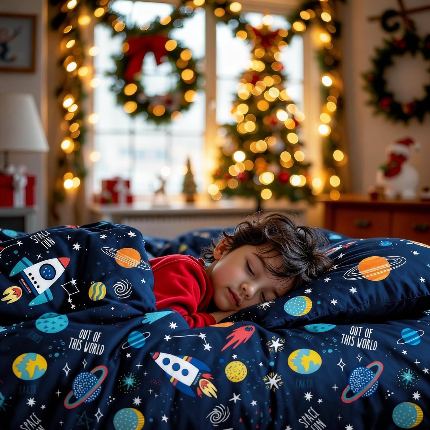 Boys Full Size Space Bedding Set - 7 Piece Rocket & Galaxy Comforter with Deep-Pocket Sheet, Whole-Piece Filling, Machine Washable Bed-in-a-Bag for Kids' Room Makeover & Gifts - Image 8