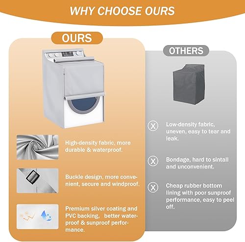 Miniatura 6 de Cubierta impermeable para secadora y lavadora al aire libre, resistente al viento, a prueba de polvo, cubierta de protección universal de carga