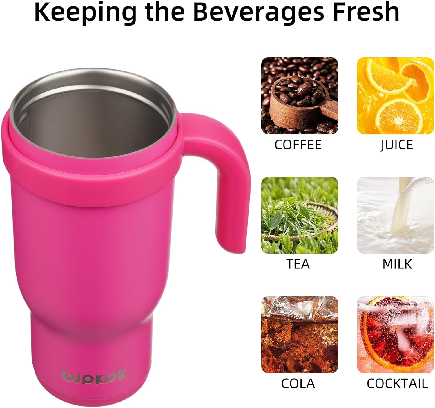 BJPKPK 14 OZ Insulated Travel Tumbler with Handle and Straw, Stainless Steel Water Bottle, Double Wall Vacuum Insulated Mug, for Work, Car, Travel, Rose Red - Image 5