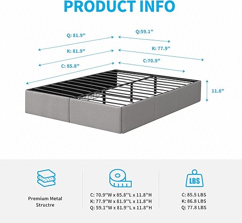 Miniatura 2 de Mjkone Base de cama tamaño California King con 4 cajones de almacenamiento plataforma tapizada de metal con tela de lino de primera calidad marco de