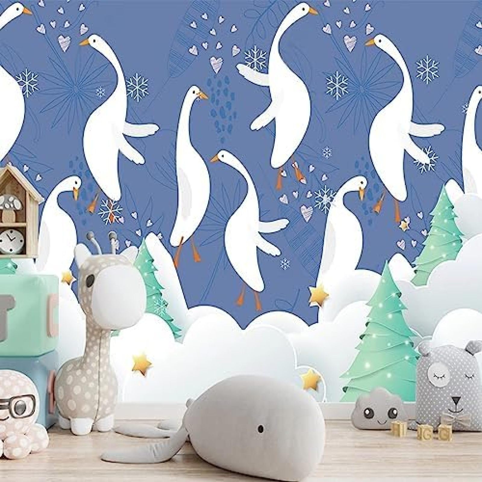 Scène de neige peinte à la main pour mur de salon cosy