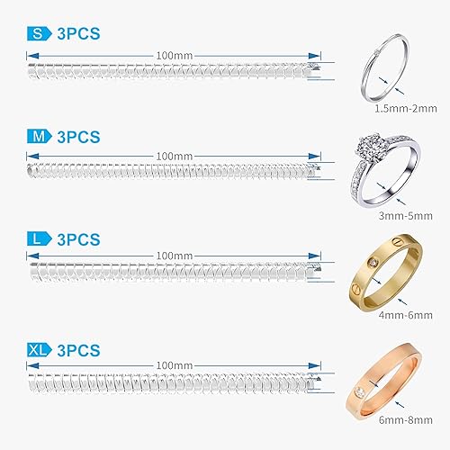Miniatura 2 de AdnesUSA Ajustador de tamaño de anillo para anillos sueltos, paquete de 8, 8 tamaños surtidos para cualquier anillo, mejora invisible ampliada para