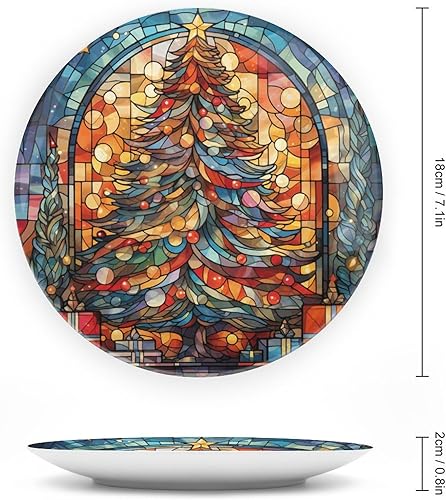 Miniatura 2 de Plato decorativo para árbol de Navidad de acuarela, placa decorativa de pared de cerámica, plato decorativo con soporte, placa redonda de exhibición