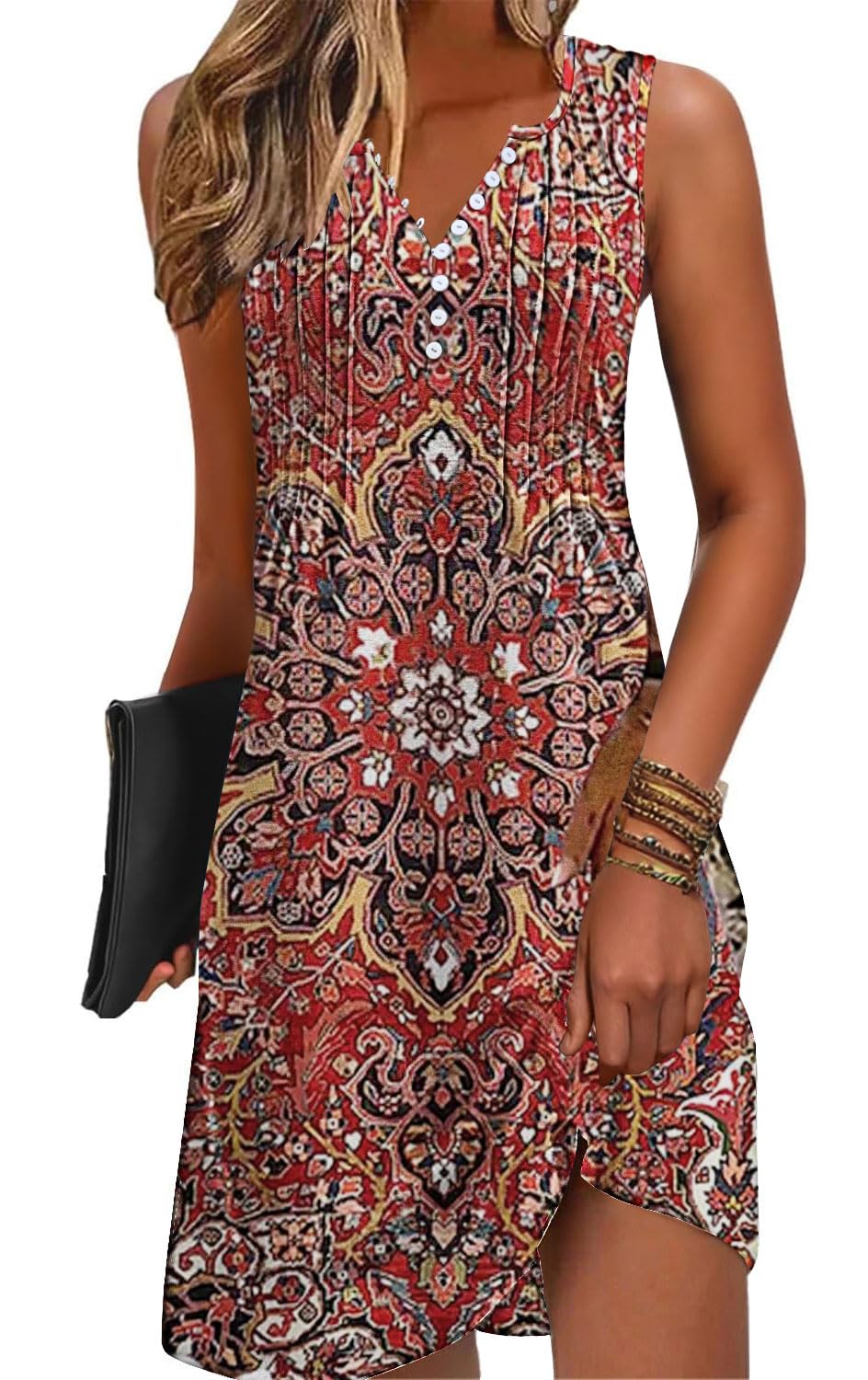 ETCYY Sundresses for Women 2026 Vacation Swim Cover up Beach Dresses Button Down Sleeveless Boho Floral V-Neck Summer Dress