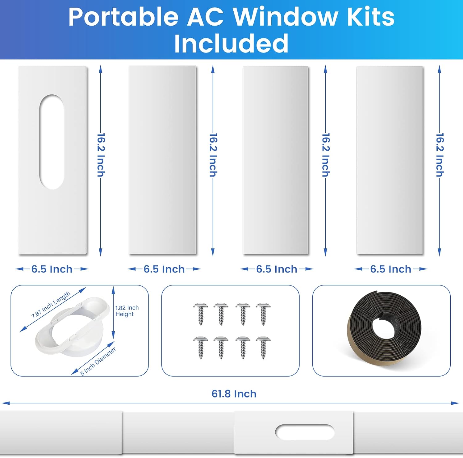 DuraComfort Portable Air Conditioner Window Kit, Sliding Vent Kit with Coupler for 5 Inches Diameter Universal Thread AC Exhaust Hose, Up to 61.8 Inches