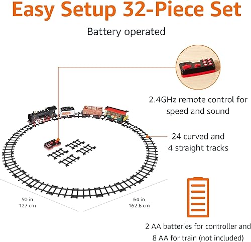 Miniatura 2 de Amazon Basics Juego de tren de vapor con control remoto y góndola y caboose para fumar, luz de trabajo y sonidos realistas a partir de 3 años,
