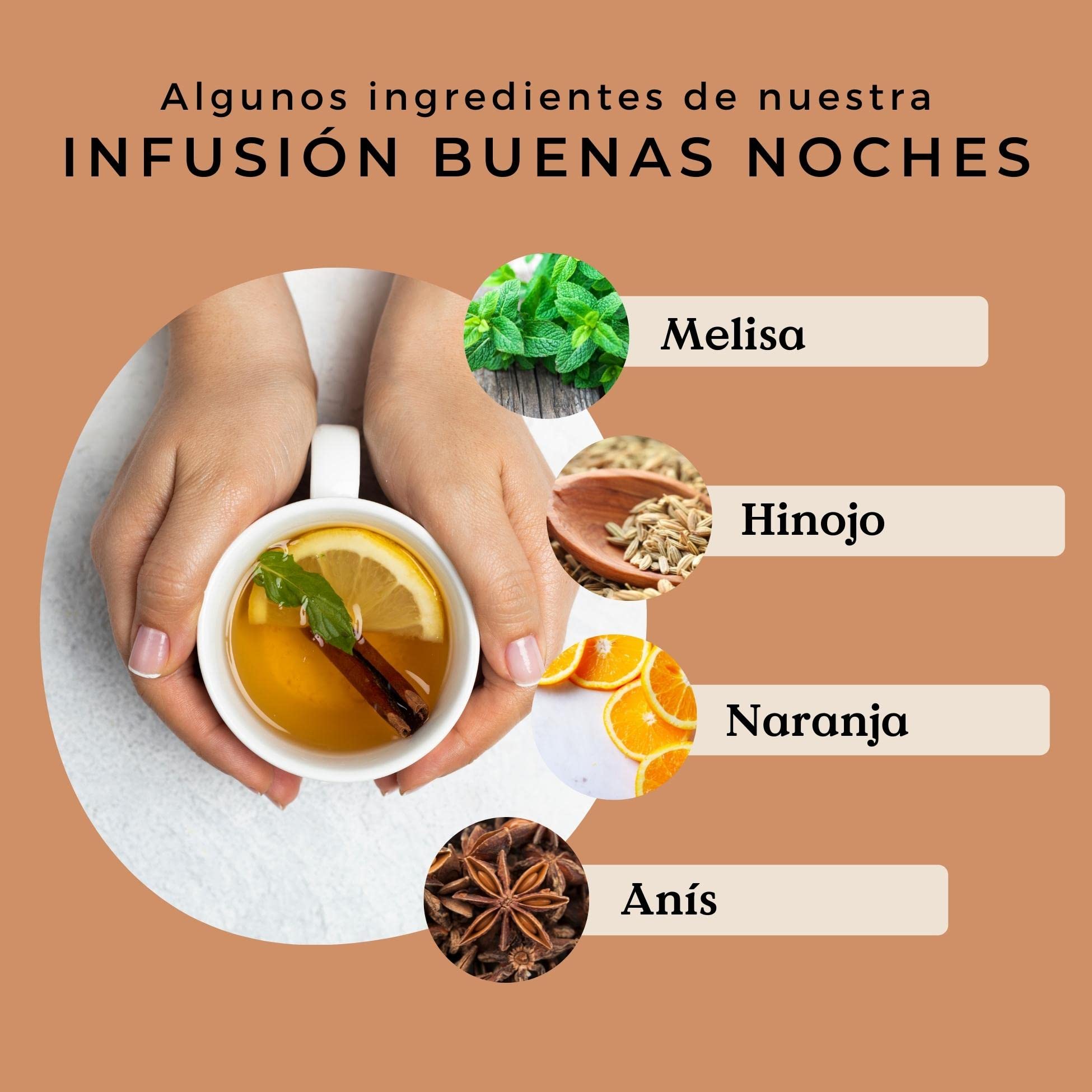 INFUSION PARA DORMIR Buenas Noches 100% Ecológica 100g (50 Tazas) | INFUSION DE MELISA con Hinojo, Anís, Naranja Orgánicos REPLANTEA®