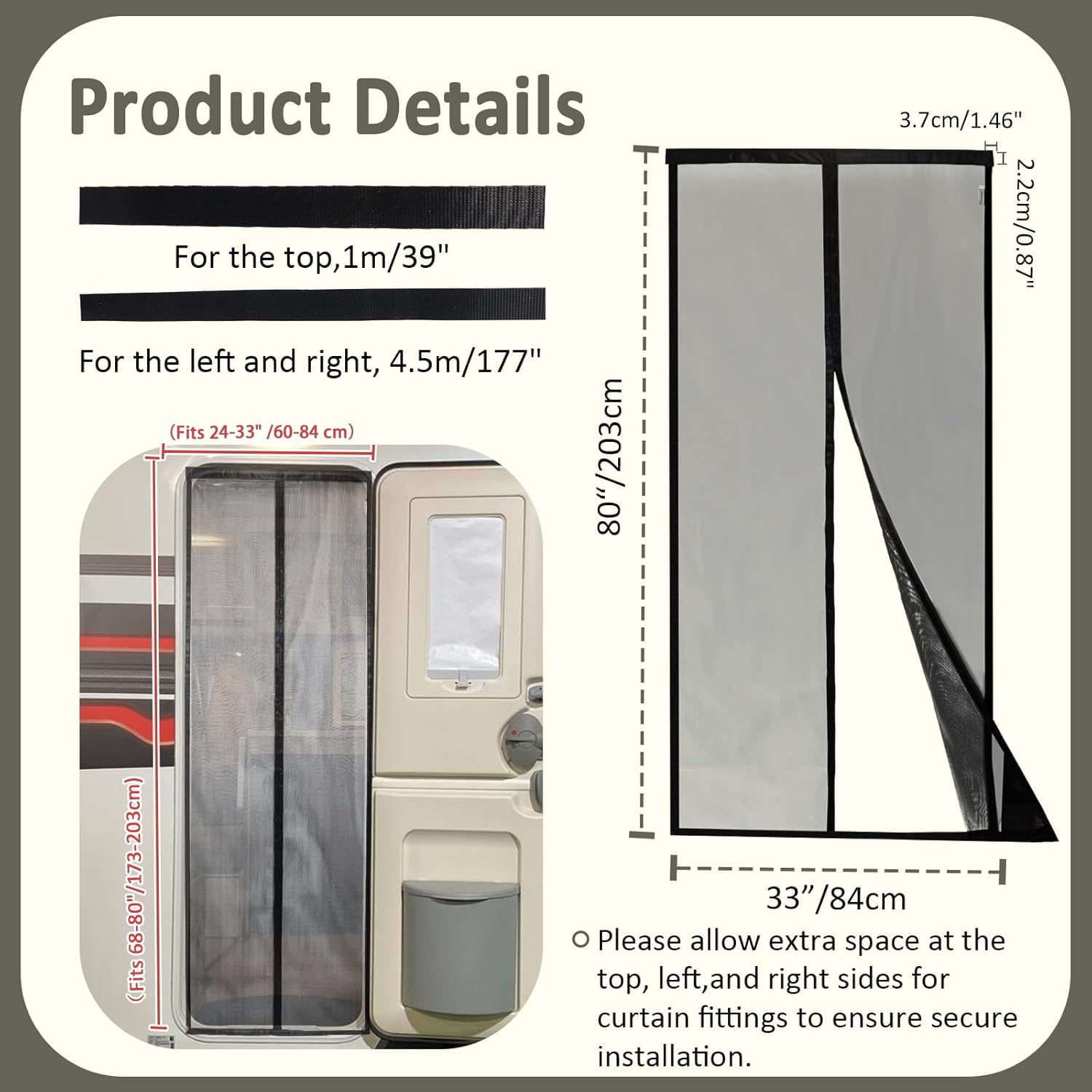 Universal Magnetic Screen Door for RV, Tear-Resistant RV Mosquito Net Proof with Magnetic Closure, Door Mesh Curtain for Camper, Travel Trailer, Pet-Friendly & Easy Install Bug Screen