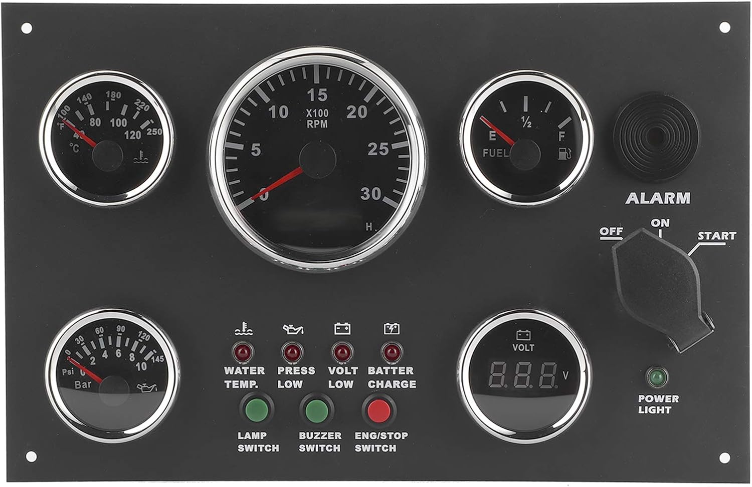 Speed Gauge Meter, 52mm/2in Red Backlight Engine Speed Meter, Oil Pressure, Water Temperature Gauge Cluster with Ignition Keys for RV Yachts Ships Construction Machinery