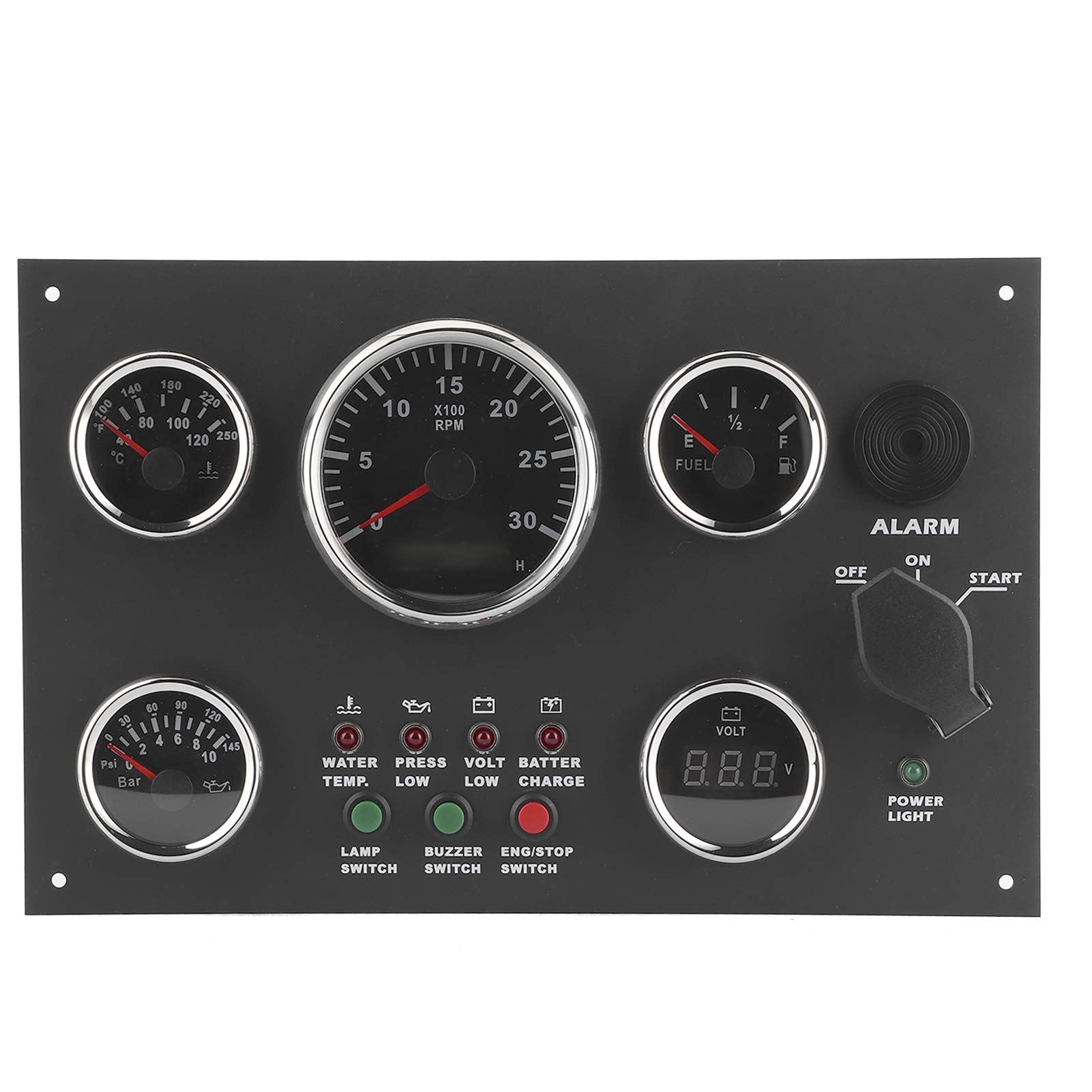 Quadro Strumenti 12V/24V con Display Pressione Olio, Temperatura Acqua, Tensione per Motori, Camper, Yacht, Macchine Edili