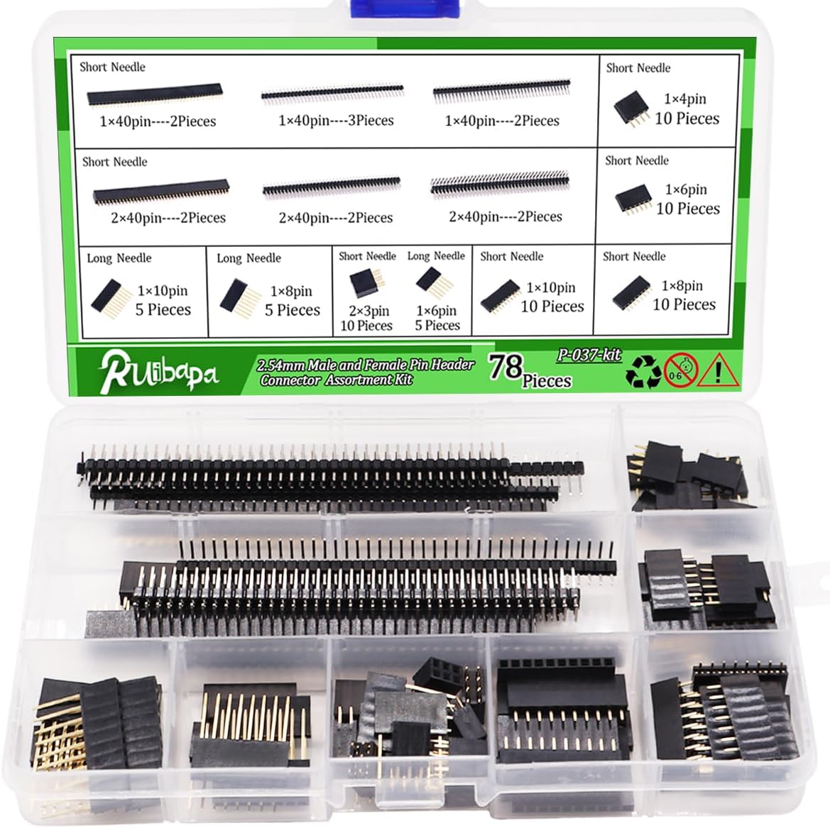 104PCS 2.54mm Male and Female Pin Header Connector Assortment Kit