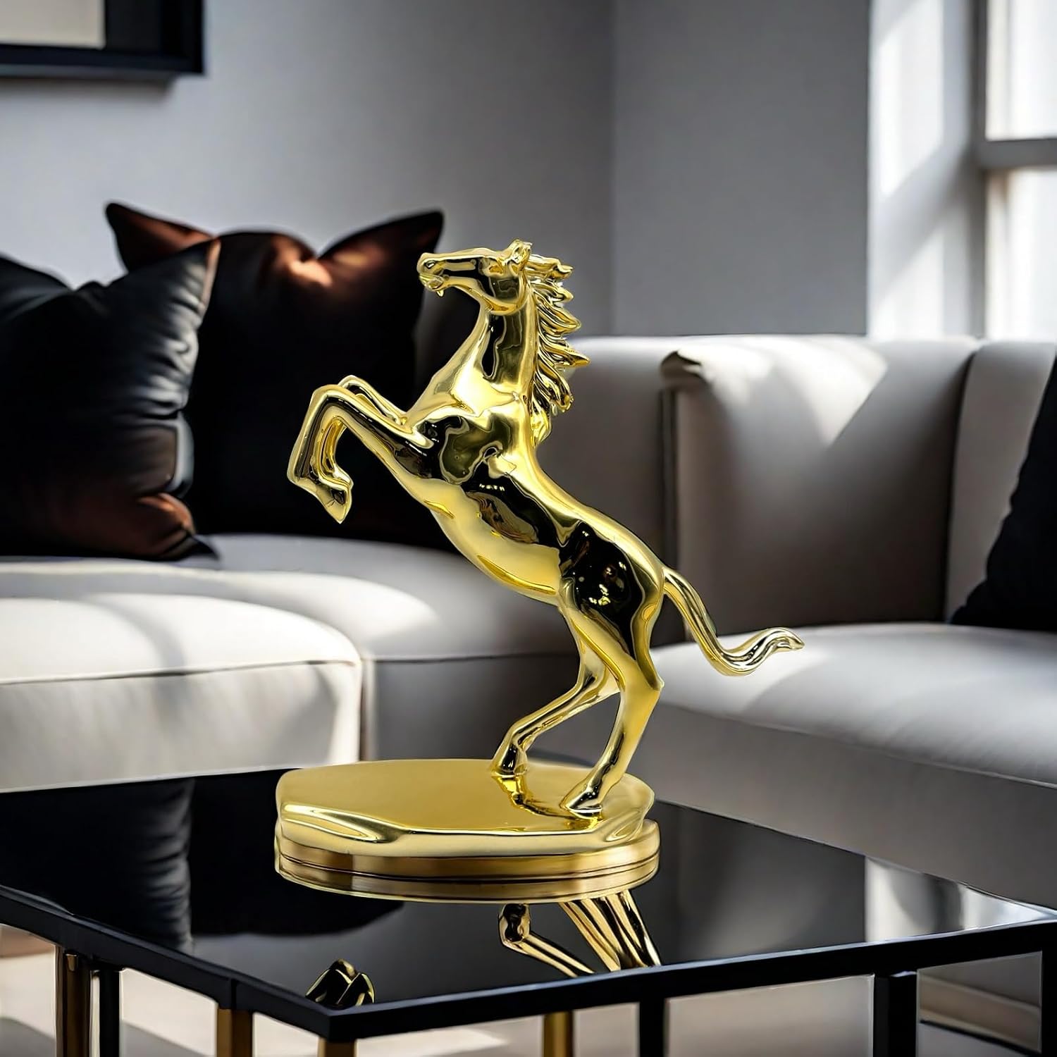 Art Horse Standing Statue Electroplate Figurine Sculpture Resin Collectible Gifts for Horse Lover Office Home Decor Desk Accessories Decoration Tabletop Figurines Outdoor Decor (Gold)