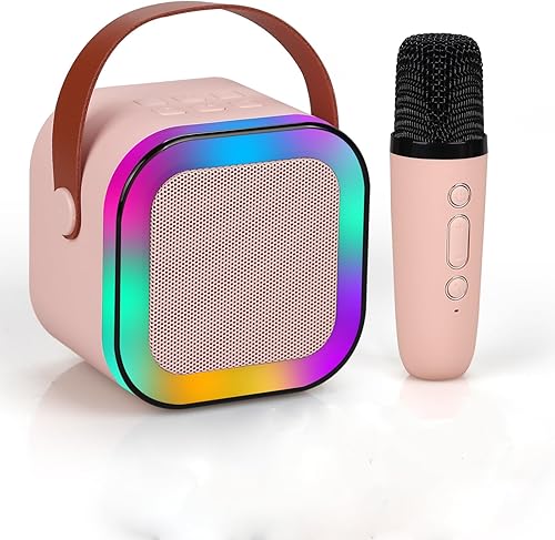Máquina de karaoke para niños y adultos, mini altavoz portátil de karaoke de dientes azules con 1 micrófonos inalámbricos y luces dinámicas, KTV en