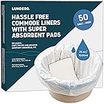 Lunderg Commode Liners with Absorbent Pads - Value Pack Medical Grade 50 Count Universal Fit - Disposable Bedside Commode Liners & Pads for Adult Chairs, Portable Potty Buckets & Camping Toilet Bags