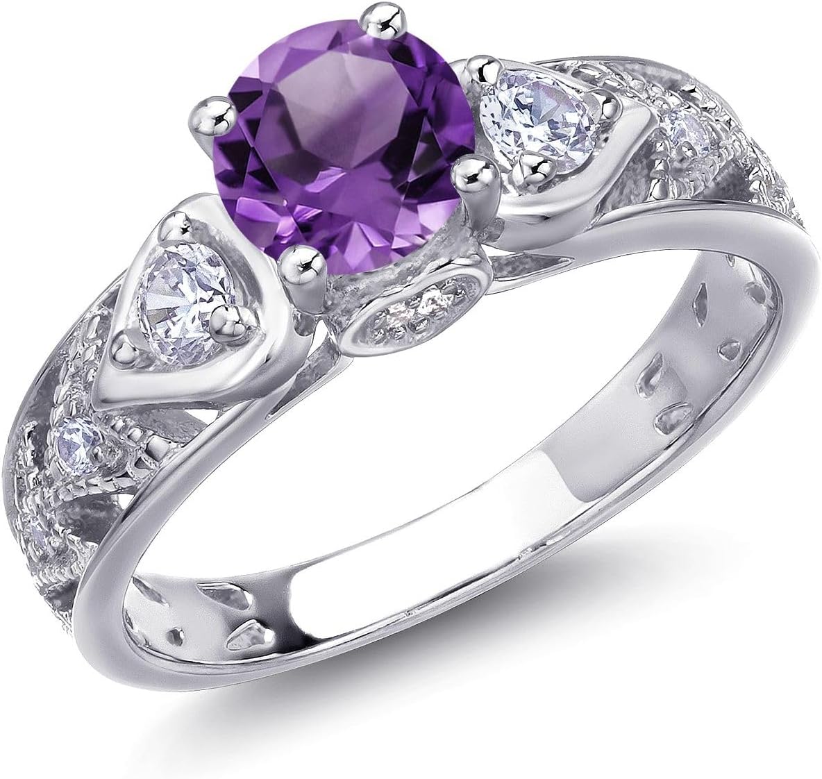 Gem Stone King 925 Sterling Silver Round 6MM Gemstone Birthstone Engagement Ring | Wedding Anniversary Promise Ring For Women | Available In Size 5, 6, 7, 8, 9