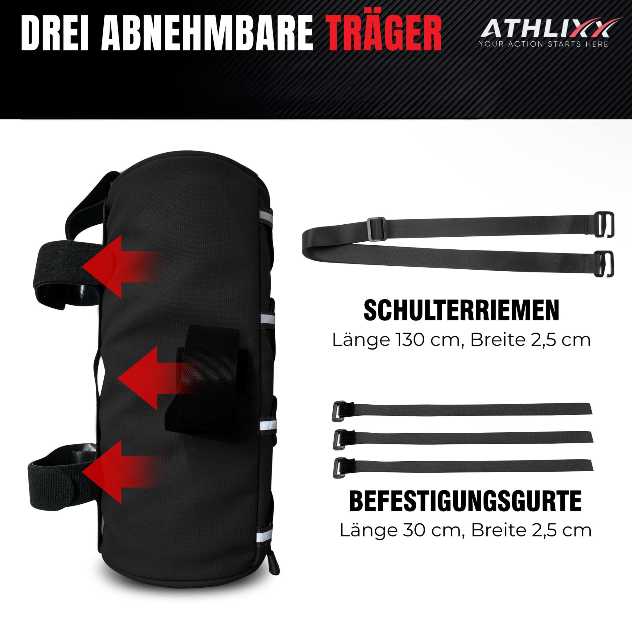 Fahrradtasche 2,4L – wasserdichte Lenkertasche/Rahmentasche – 240×100 mm – 3 Straps, Handstrap & Schultergurt – für Rennrad, MTB, Gravel, E-Bike – Schwarz