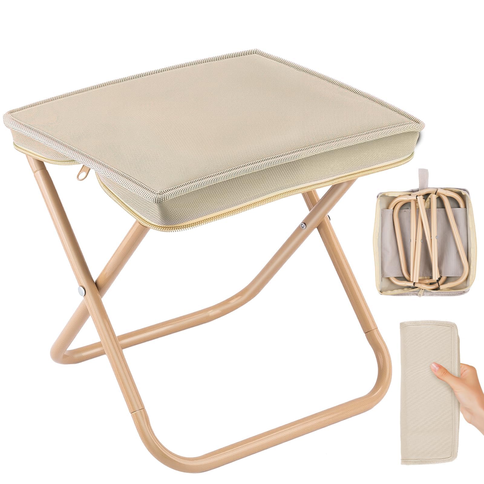 Muyohix Pequeño Taburete Plegable Portátil, Taburete Plegable Portátil, Banqueta Plegable para Exterior, Silla Plegable Portátil, Taburete Plegable para Camping, Senderismo, Barbacoa, Golf (Caqui)