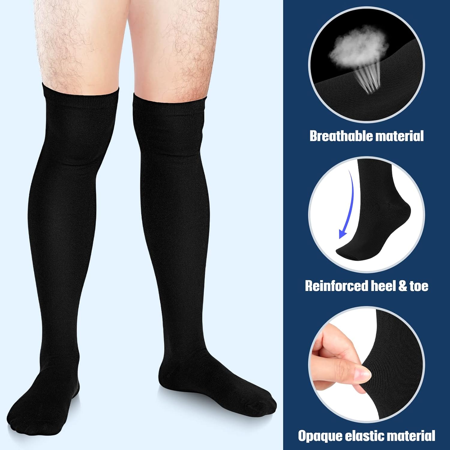 Sureio 6 Pairs Thigh High Men's Compression Socks 20-30 Mmhg Knee Compression Socks Xl Grip for Men and Women - Image 3