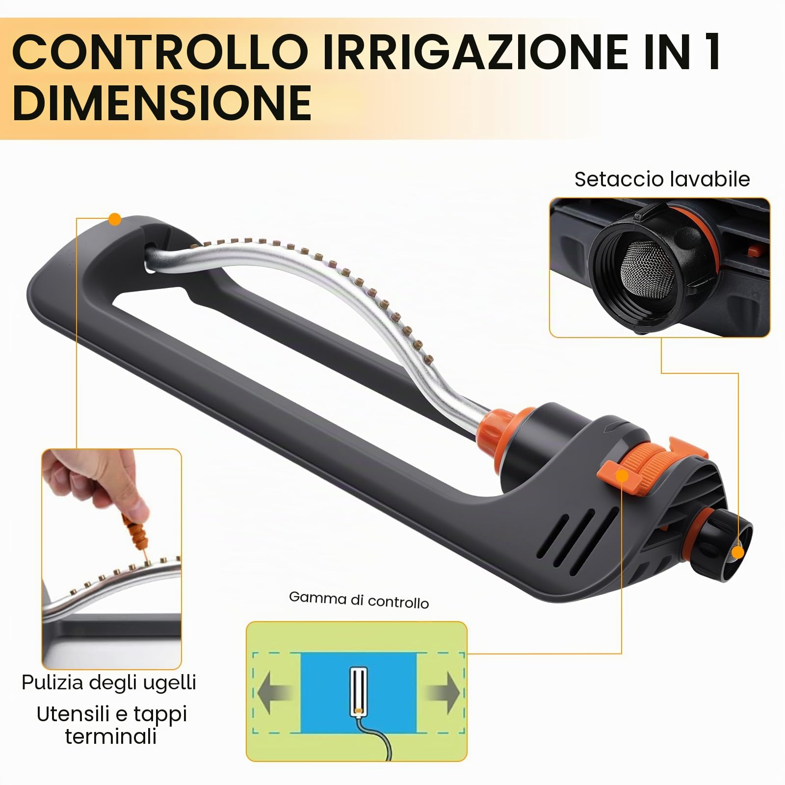 Nikou Irrigatore Oscillante, Irrigatore da Giardino Oscillante Automatico Rettangolare a 19 Fori, per Giardino Prato Parco Cortile (Gamba Curva)