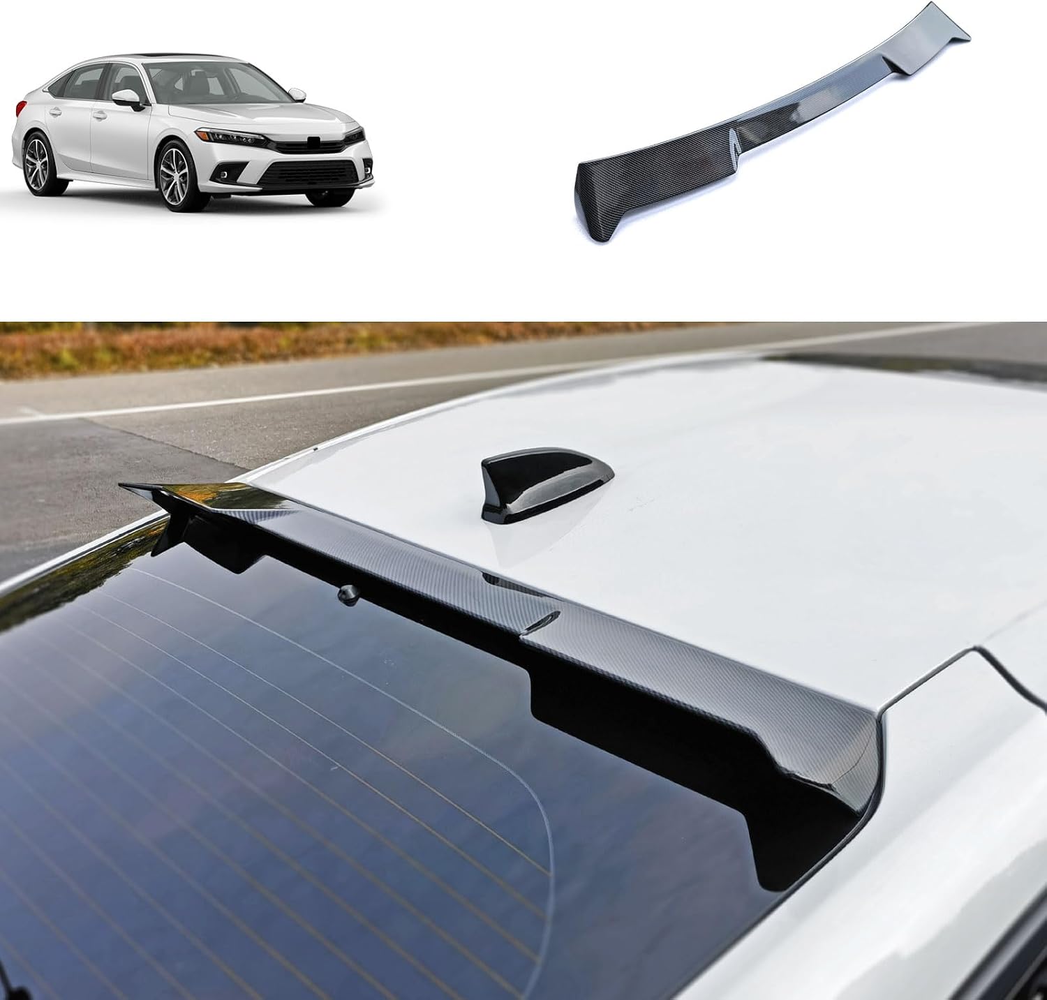 Window Rear Roof Spoiler Wing Cover Compatible with Honda Civic Hatchback 11TH 2026 2025 2024 2023 2022 Car Accessories ABS 1PCS(Carbon Fiber Style)