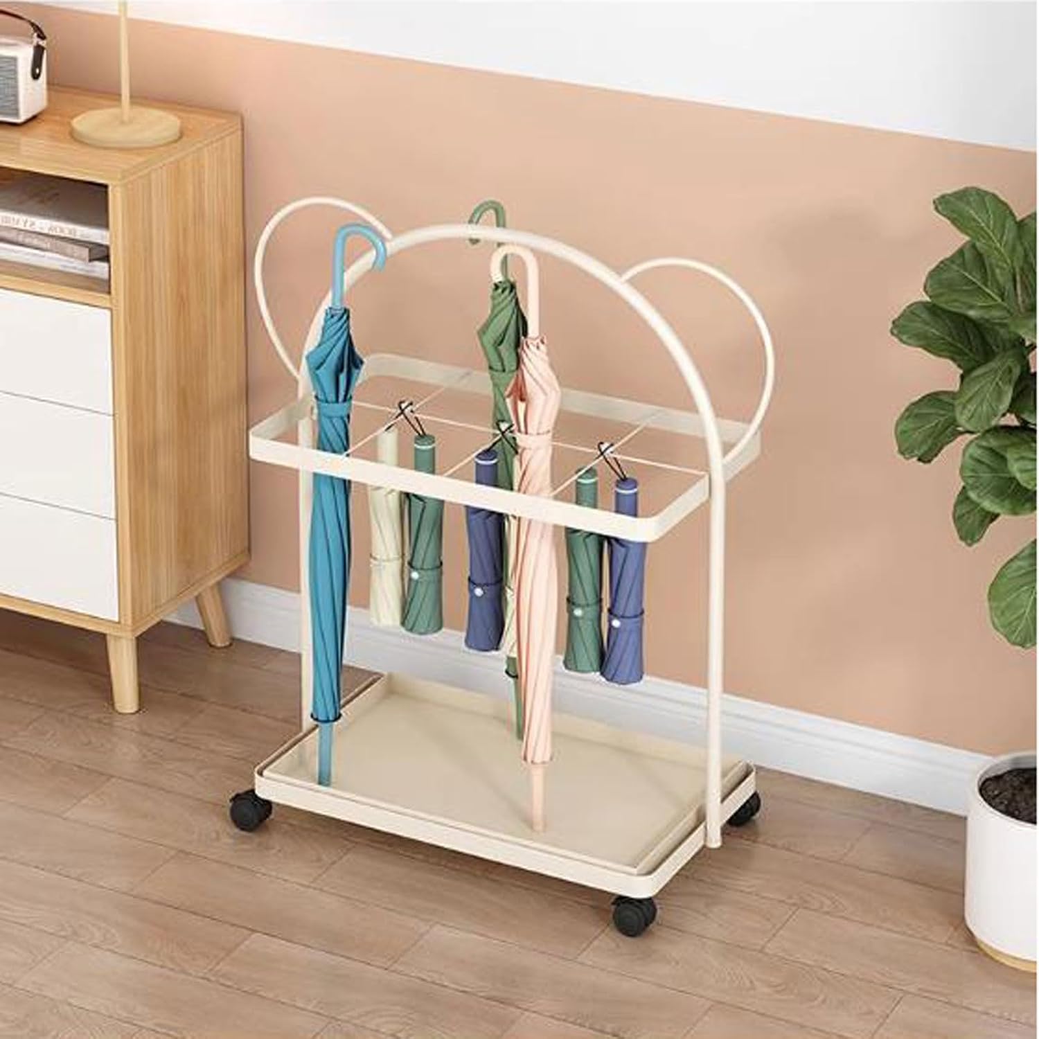 Large Capacity Umbrella Stand with Drip Tray, Commercial Umbrella Storage nizer for Home, Space-Saving Design with Wheels, Perfect for Entryways and Offices.