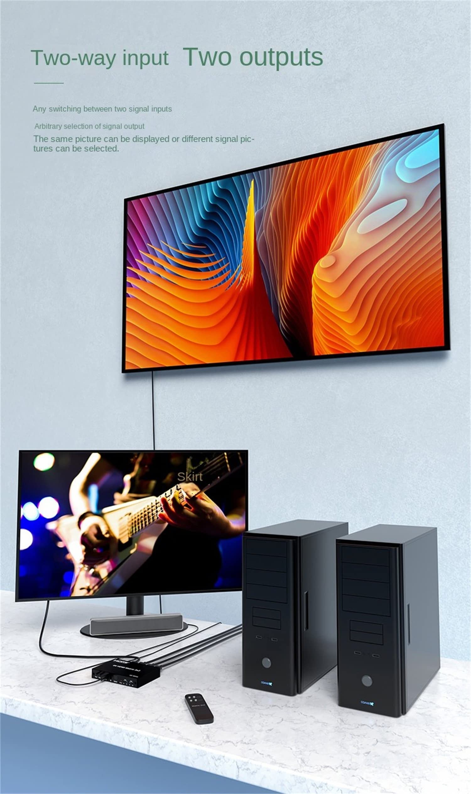 Matriz HDMI 4K 2x2, conmutador de matriz HDMI 4K 60Hz 2 en 2 salidas Matrix HDMI convertidor divisor con EDID óptico para Dolby PC PS4 a monitor de TV