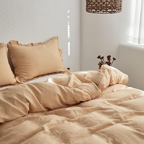 Miniatura 9 de Simple&Opulence - Juego de funda de edredón de 3 piezas, 100% lino lavado con volantes, 1 funda de edredón + 2 funda de almohada (matrimonial, color