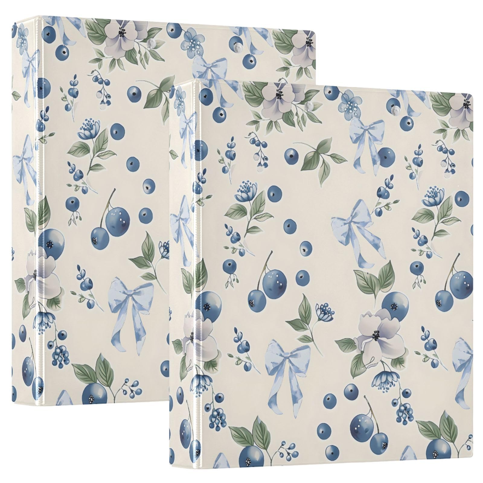 Blueberry Blue Bow 3 Ring Binder with 2 Interior Pockets 1.5 inch Binders 3 Ring Heavy Duty Fit 8.5" x 11" Letter Size for Office School, 2 Pack