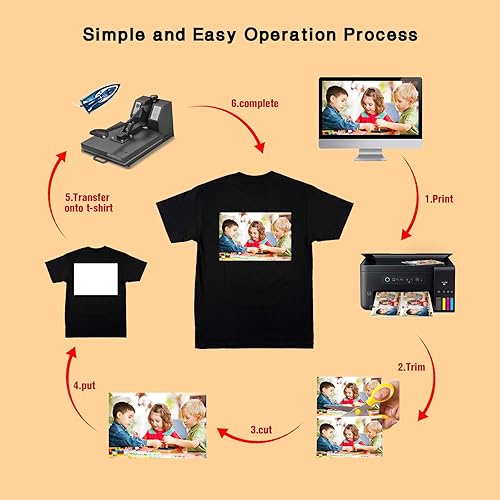 Miniatura 6 de 30 hojas de papel de transferencia de calor para tela negra y oscura, papel de transferencia termoadhesivo de 8.3 x 11.7 pulgadas para camiseta para