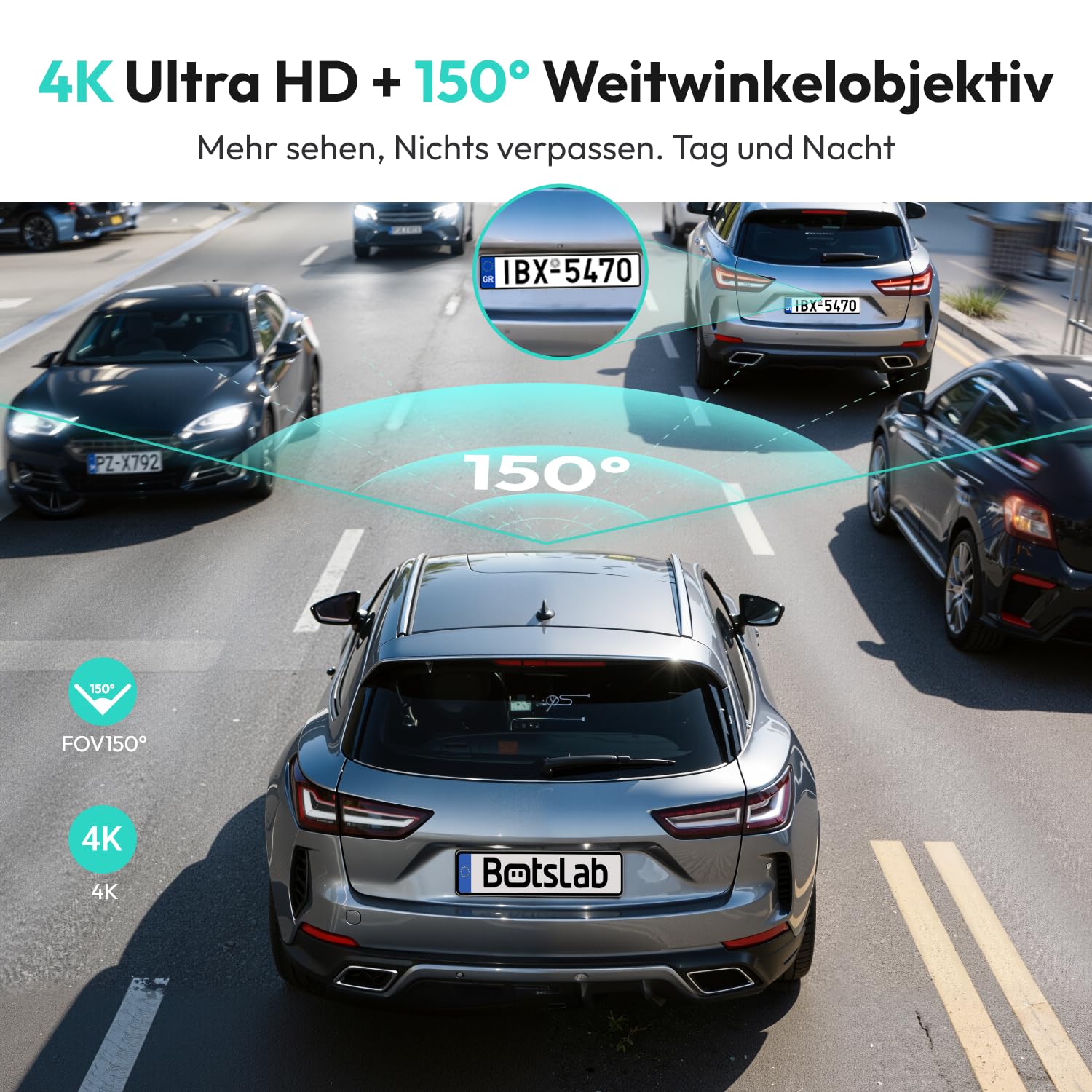 BOTSLAB 4K UHD Dashcam Auto Vorne, Mini Dashcam 360°Drehbar mit 5,8GHz WiFi | F1.5 WDR Nachtsicht & 150°FOV Auto Kamera, GPS, 24/7 Parküberwachung, G-Sensor, Loop-Aufnahme, Max. 512 GB (HK40 Plus)
