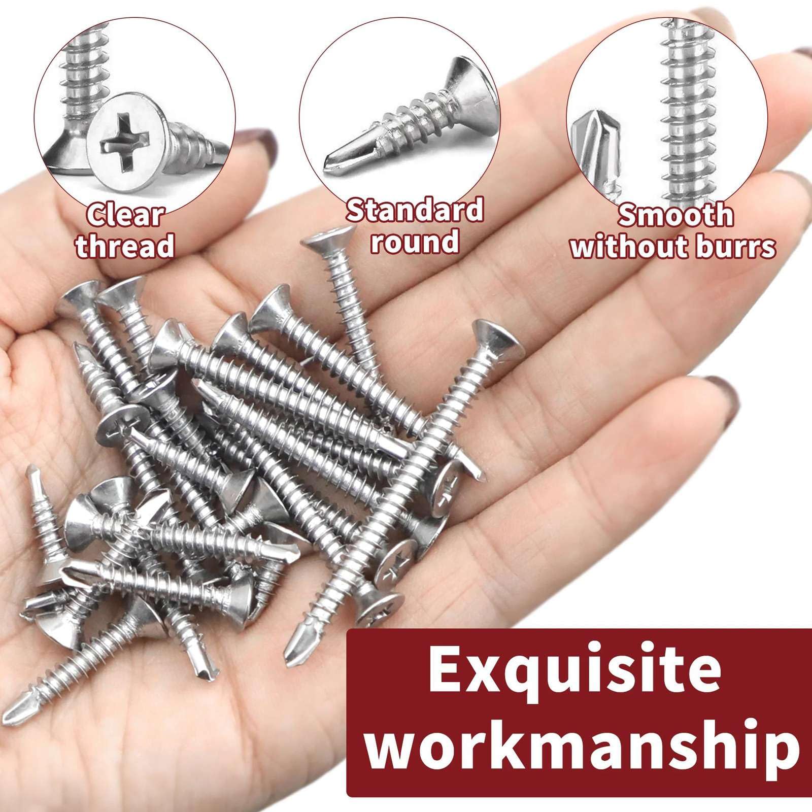 215pcs in Acciaio Inox 410 Testa Piatta Viti autoperforanti Croce Vite autoperforante a Coda di Rondine Viti autoperforanti