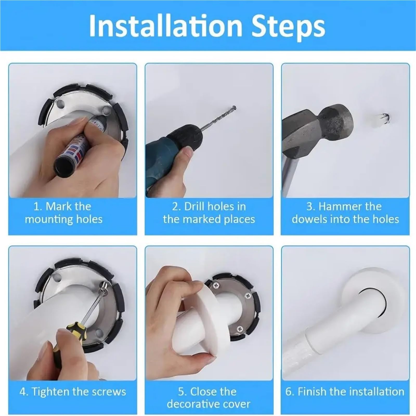 Barra di Sostegno Antiscivolo in Acciaio Inossidabile, 35 cm, corrimano di Sicurezza per Bagno e WC per Anziani e Bambini(2 Pieces)