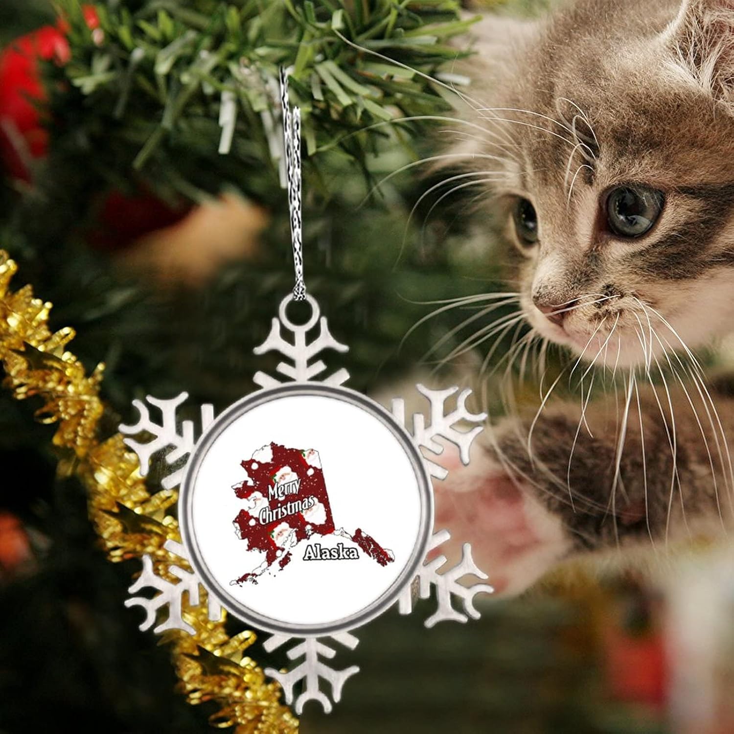 Snowflake Ornaments US State Home State Personalized Christmas Ornaments 2022 Merry Christmas Christmas Tree Ornaments Metal Souvenir Xmas Tree Hang Pendant Exchange Long Distance Gift 3 Inch