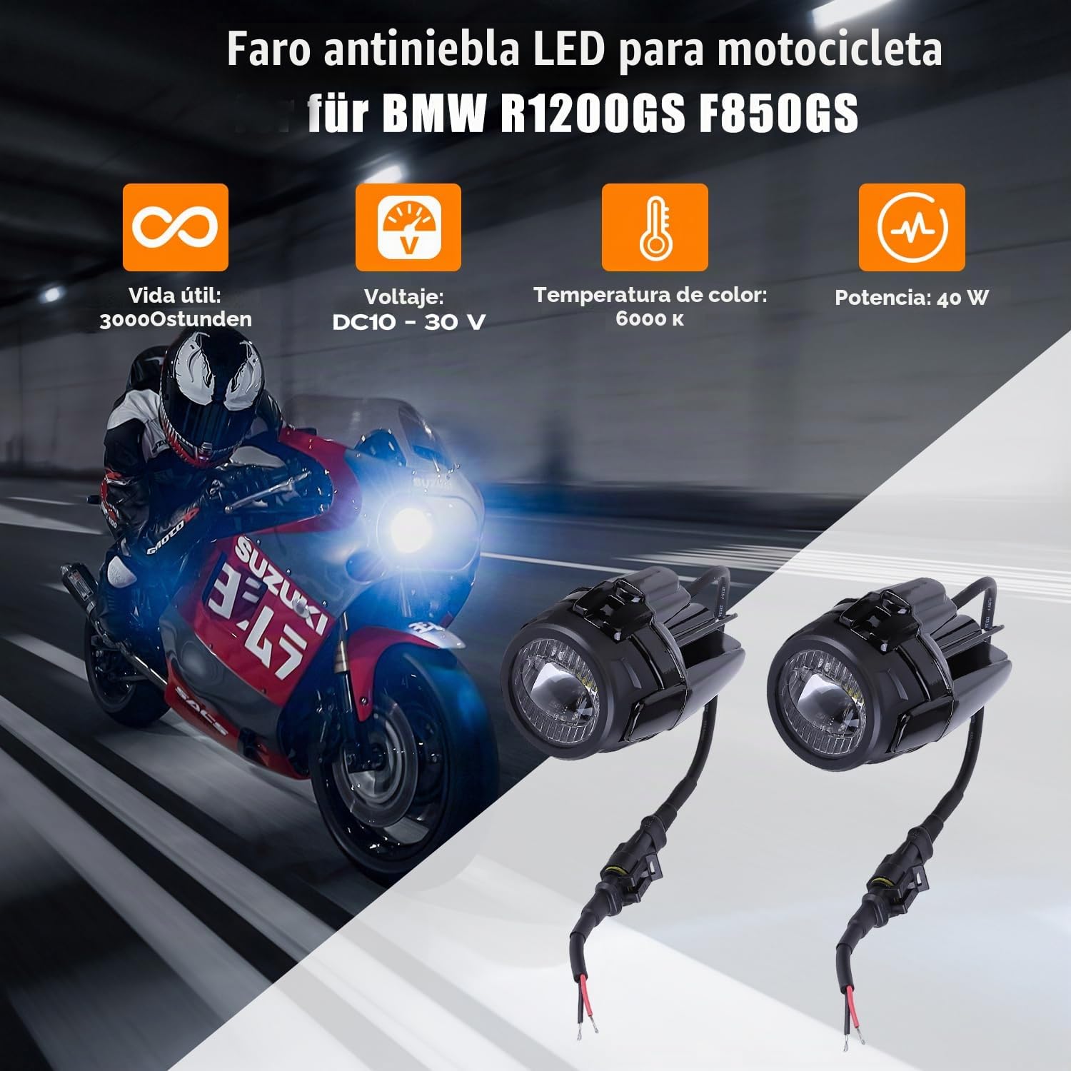 LICHENGTAI 2x Luces Antiniebla LED para motocicleta para BMW R1200GS F850GS, 40W 4000LM luz de trabajo todoterreno, Faros delanteros para moto, Motocicleta Auxiliar Faro Antiniebla