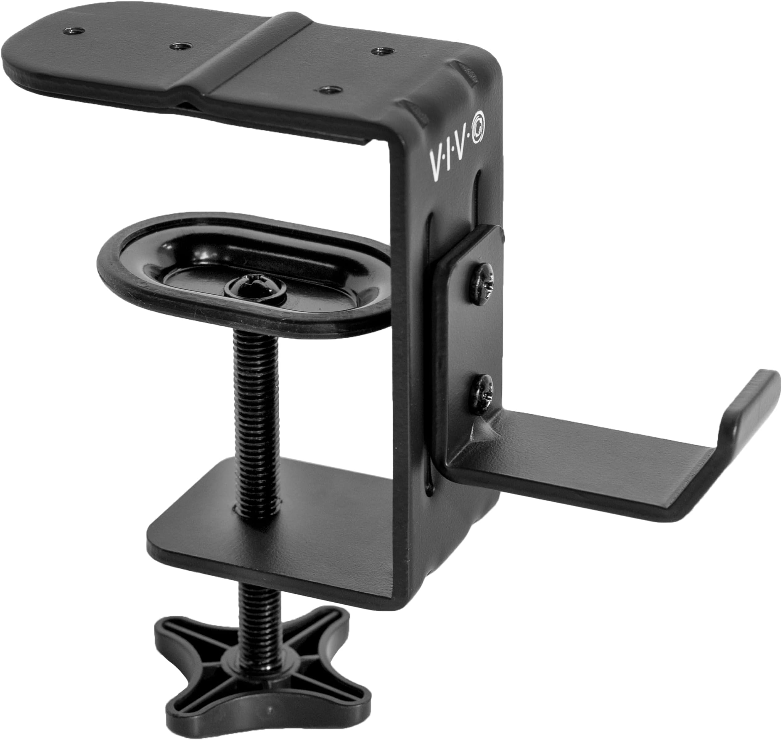 Steel Clamp-on Hook for Desktop and Desk Leg Mounting, Clip Holder for Office Accessories, Bags, Headphones, and More, Black, Mount-HLC1