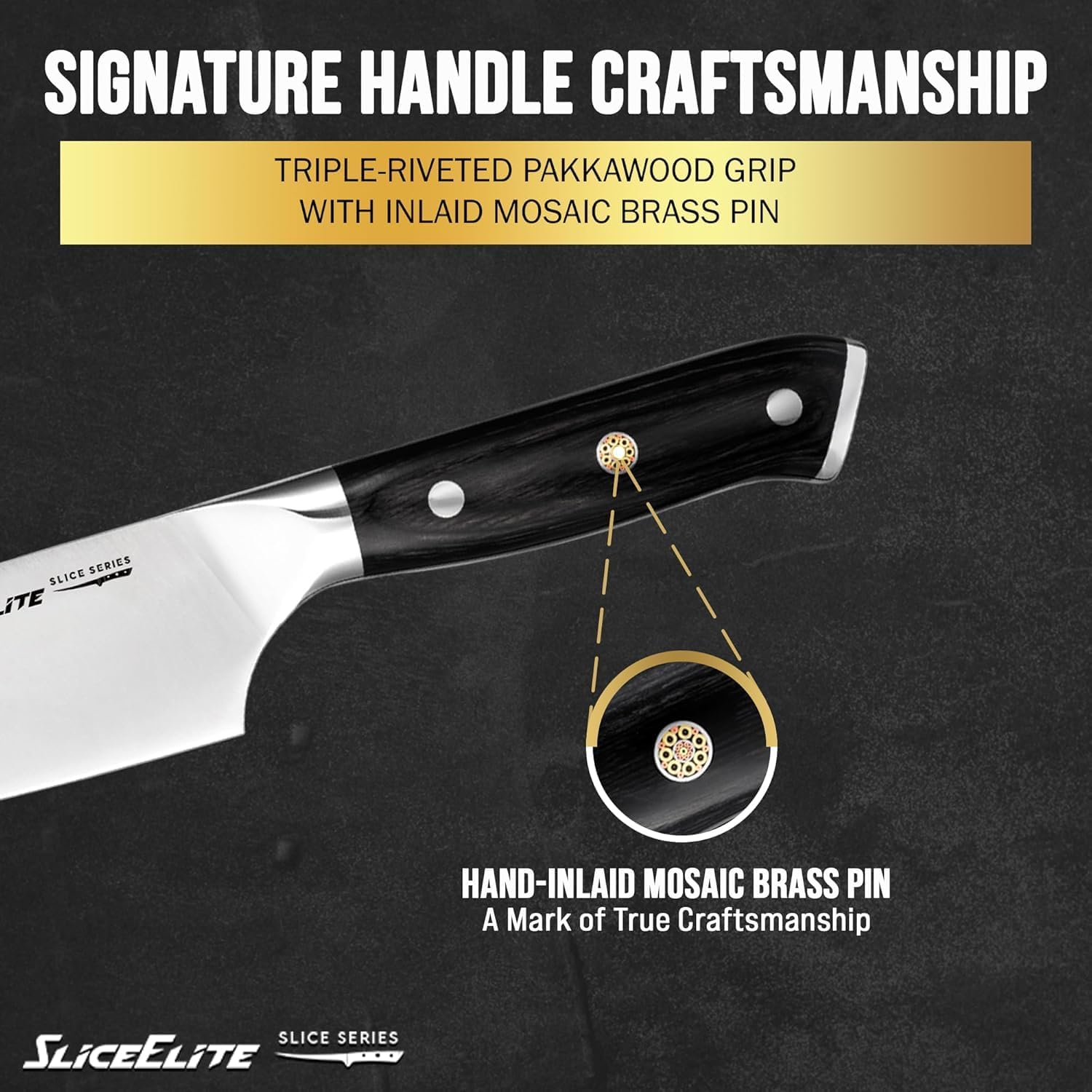 SliceElite Slice Series 8 Inch Chef Knife High Carbon German Steel Blade Pakkawood Handle Dual Sheath Sharp Cooking Knife for Meat Cleaver BBQ Kitchen Knife for Slicing Chopping Cutting Carving Tool