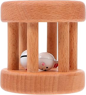 NUOBESTY Wooden Rattle Roller with Snowman Figure Infant Wooden Bells Rattles Wooden Rattle Rolling Toy Nursing Toys Shaking Toy Christmas Jingle Bell Ornaments