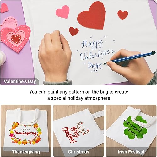 Miniatura 5 de Roowest 120 bolsas de algodón a granel de 15 x 16 pulgadas, bolsas de tela en blanco reutilizables con asa larga para mujeres y hombres, bricolaje