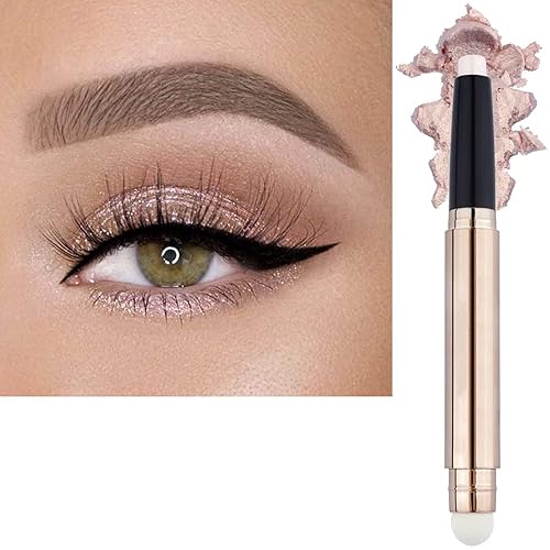 SAUBZEAN Light Gold Eyeshadow Stick Makeup, Waterproof Hypoallergenic Long Lasting Crayon, Glitter Primer Palette Shimmer Eyeliner Pen with Soft Brush - 02 Light Gold Shimmer